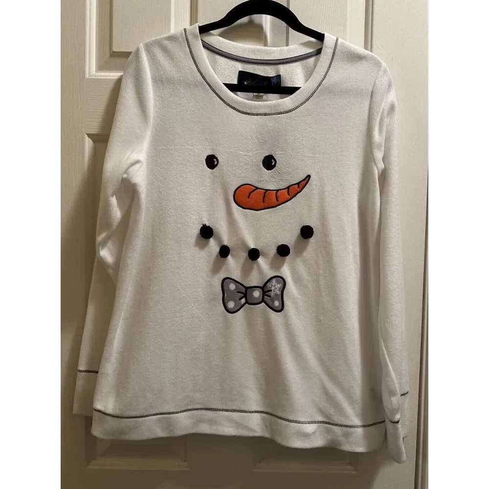Francesca's Snowman Gray Polka Dot Pajama Set Size Large NWT‎